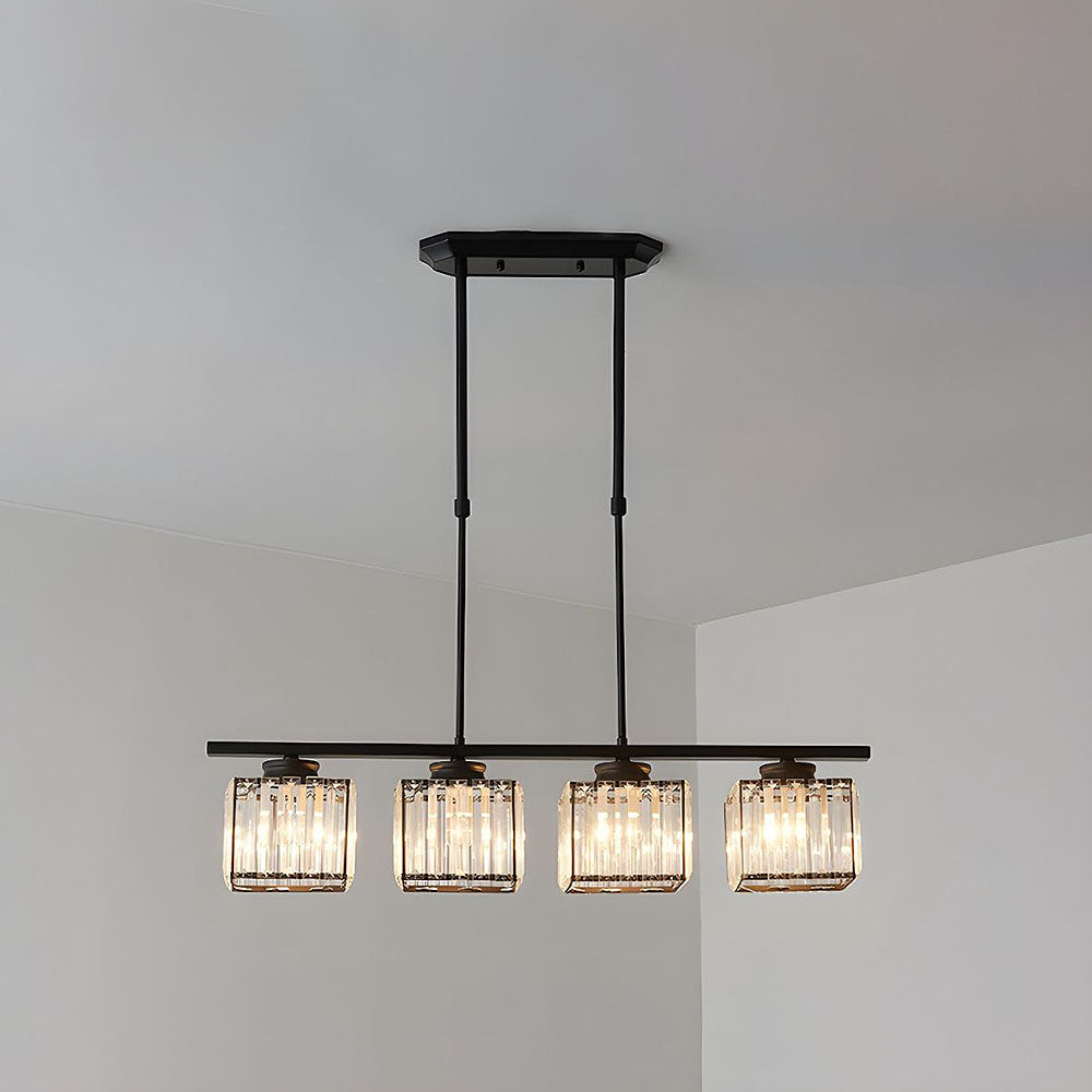 Nordic Multi Head Lange Glazen Eilandlamp Voor Keuken Zwart Vierkant 4 lampen D80*H70CM