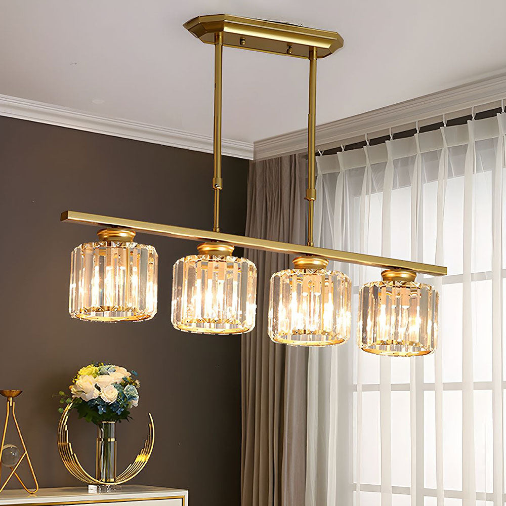 Nordic Multi Head Lange Glazen Eilandlamp Voor Keuken Goud Rond 4 lampen D80*H70CM