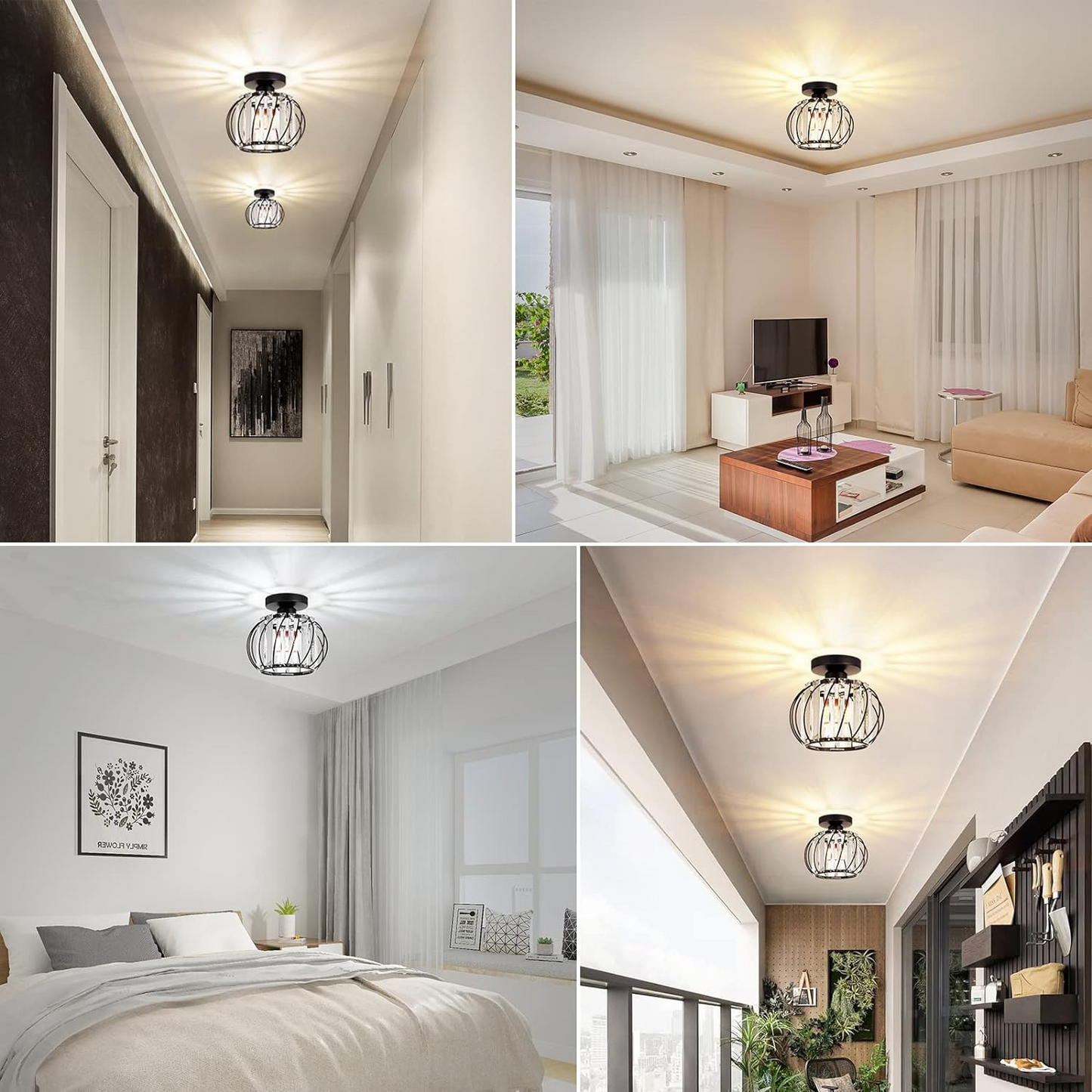 Nordic Luxe Glazen Plafondlamp Voor Hal Zwart Scandinavisch