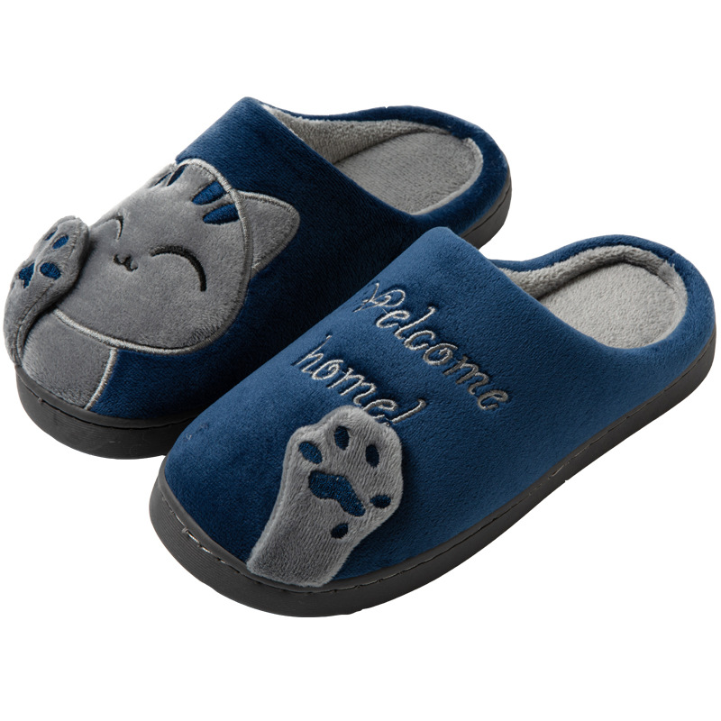 Dames Pantoffels met Katten - Zachte Sloffen & Huisschoenen Donkerblauw