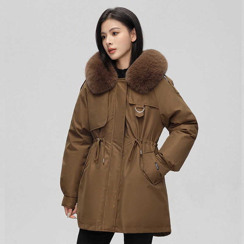 Parka Winterjas Dames Oversized Pasvorm Weerbestendig Met Nepbont Bruin