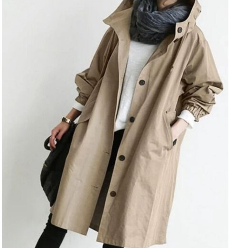 Dames Stijlvolle Regenjas - Waterdicht met Knoopsluiting Beige
