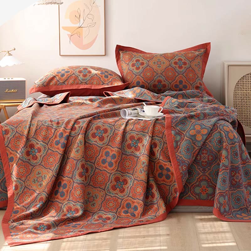 Omkeerbare Katoenen Quilt Met Bloemblaadjespatroon Oranje