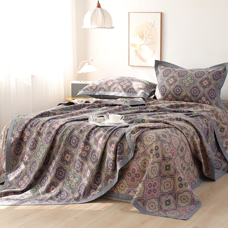 Omkeerbare Katoenen Quilt Met Bloemblaadjespatroon Paars