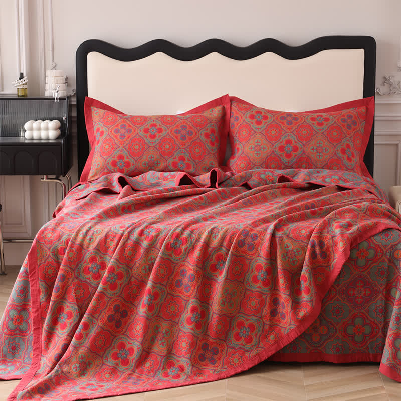 Omkeerbare Katoenen Quilt Met Bloemblaadjespatroon Rood