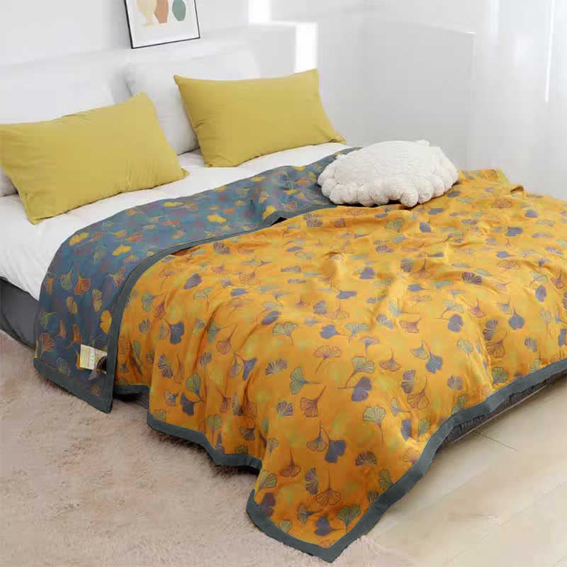 Omkeerbare Katoenen Quilt Met Ginkgobladpatroon Slaapkamer