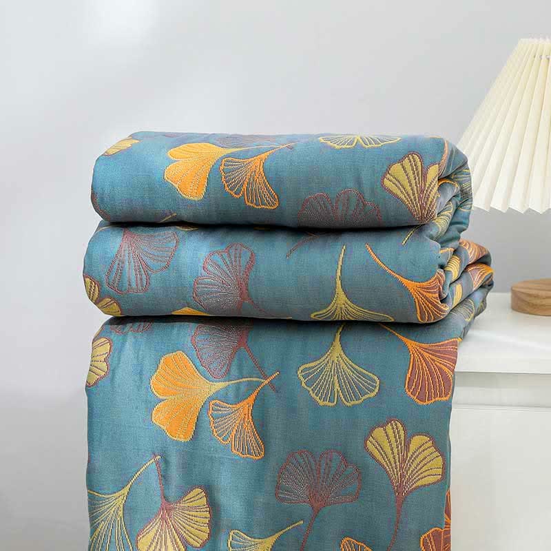 Omkeerbare Katoenen Quilt Met Ginkgobladpatroon Slaapkamer