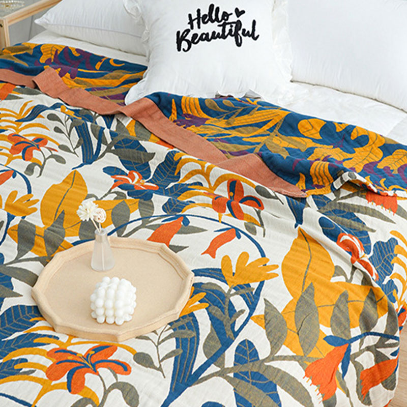 Omkeerbare Katoenen Quilt Met Gouden Bloemenprint