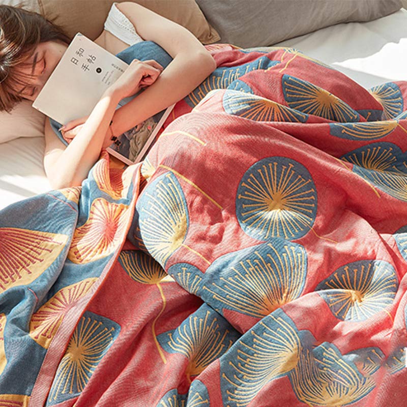 Omkeerbare Katoenen Quilt Met Paardenbloemprint Zacht Rood King