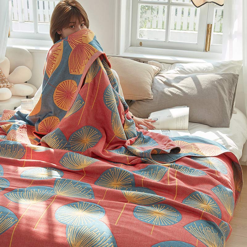 Omkeerbare Katoenen Quilt Met Paardenbloemprint Zacht