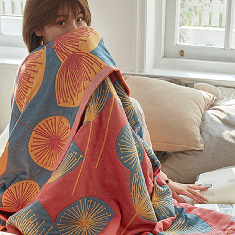 Omkeerbare Katoenen Quilt Met Paardenbloemprint Zacht