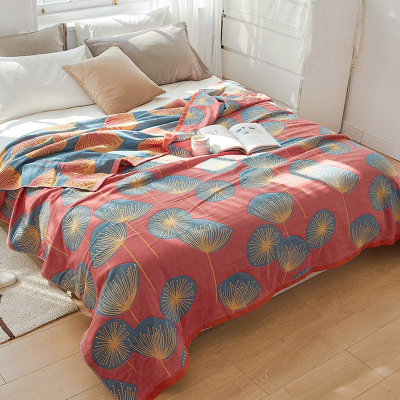 Omkeerbare Katoenen Quilt Met Paardenbloemprint Zacht