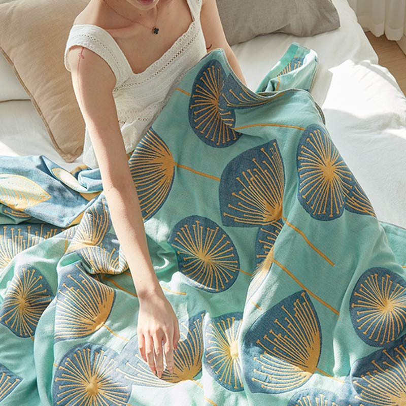 Omkeerbare Katoenen Quilt Met Paardenbloemprint Zacht