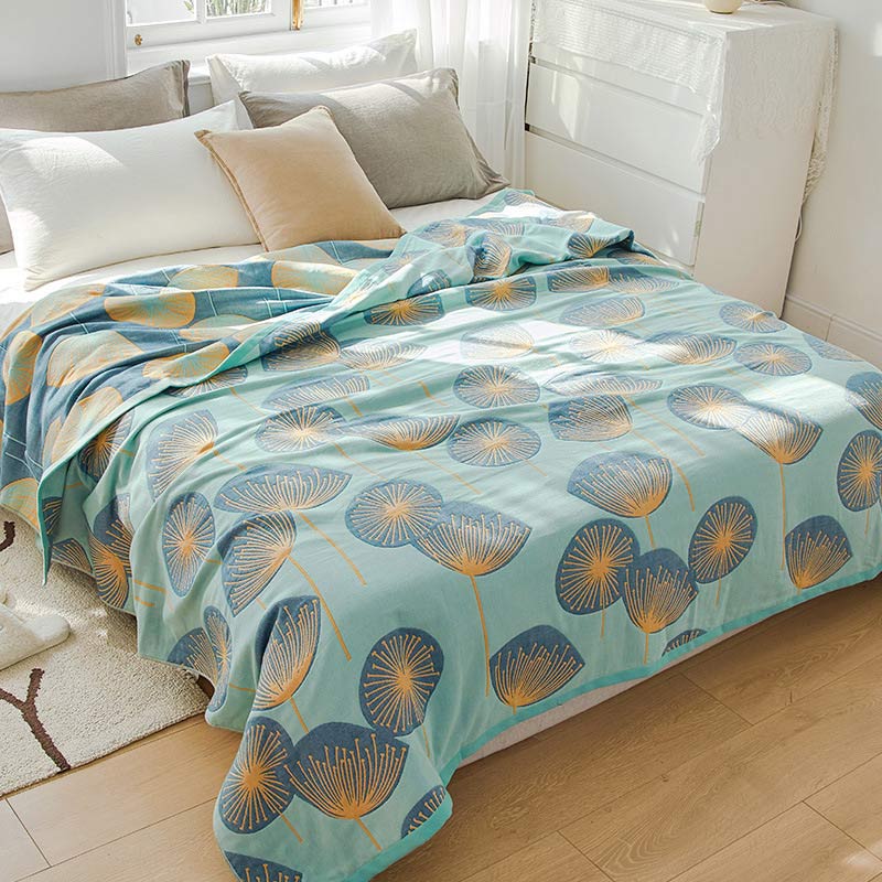 Omkeerbare Katoenen Quilt Met Paardenbloemprint Zacht