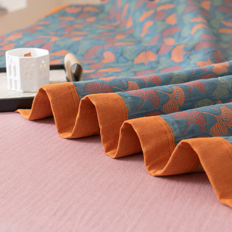 Omkeerbare Katoenen Quilt Met Pastoraal Ginkgobladpatroon