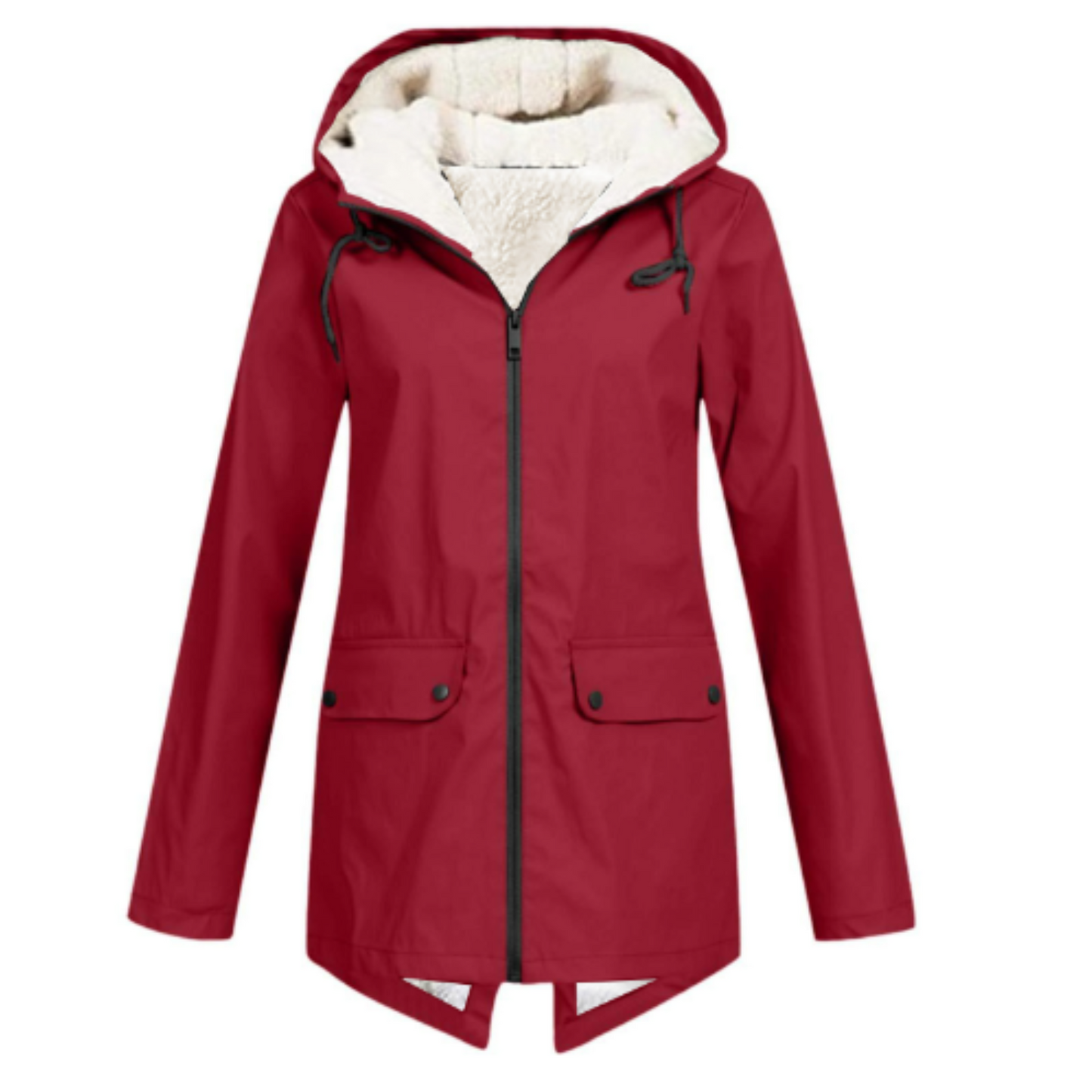 Dames Winter Waterdichte Trenchcoat met Capuchon & Zakken Rood