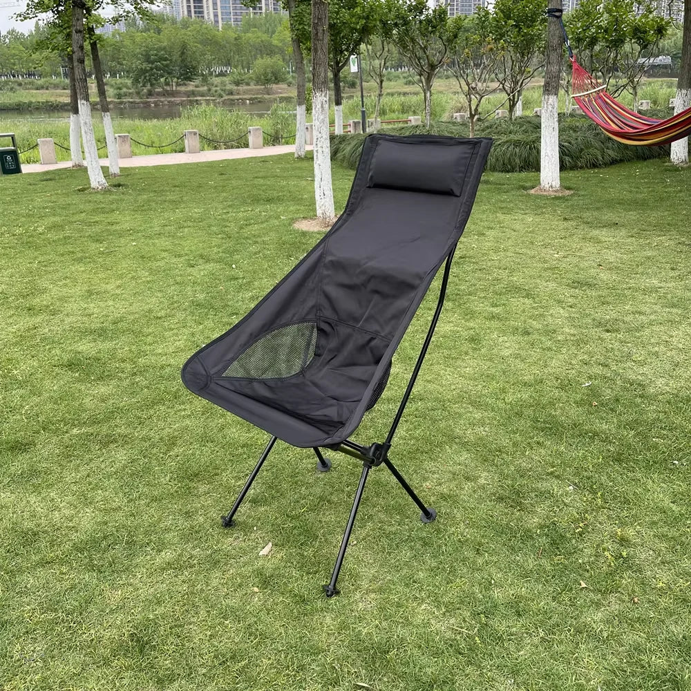 Opvouwbare Campingstoel Aluminium Lichtgewicht en Compact lang-zwart