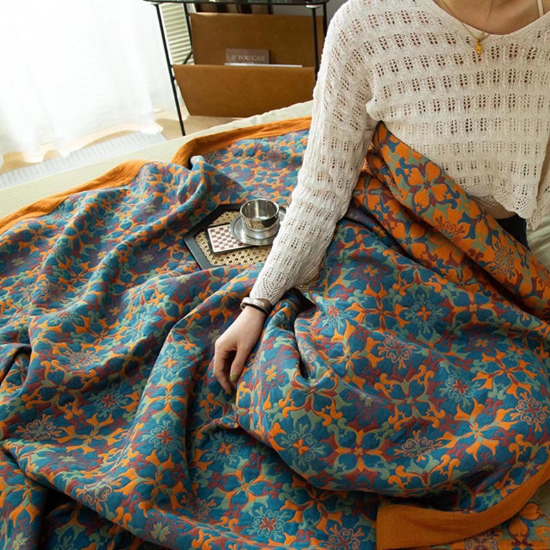 Oranje En Blauw Patroon Zes Lagen Katoenen Quilt Ademend