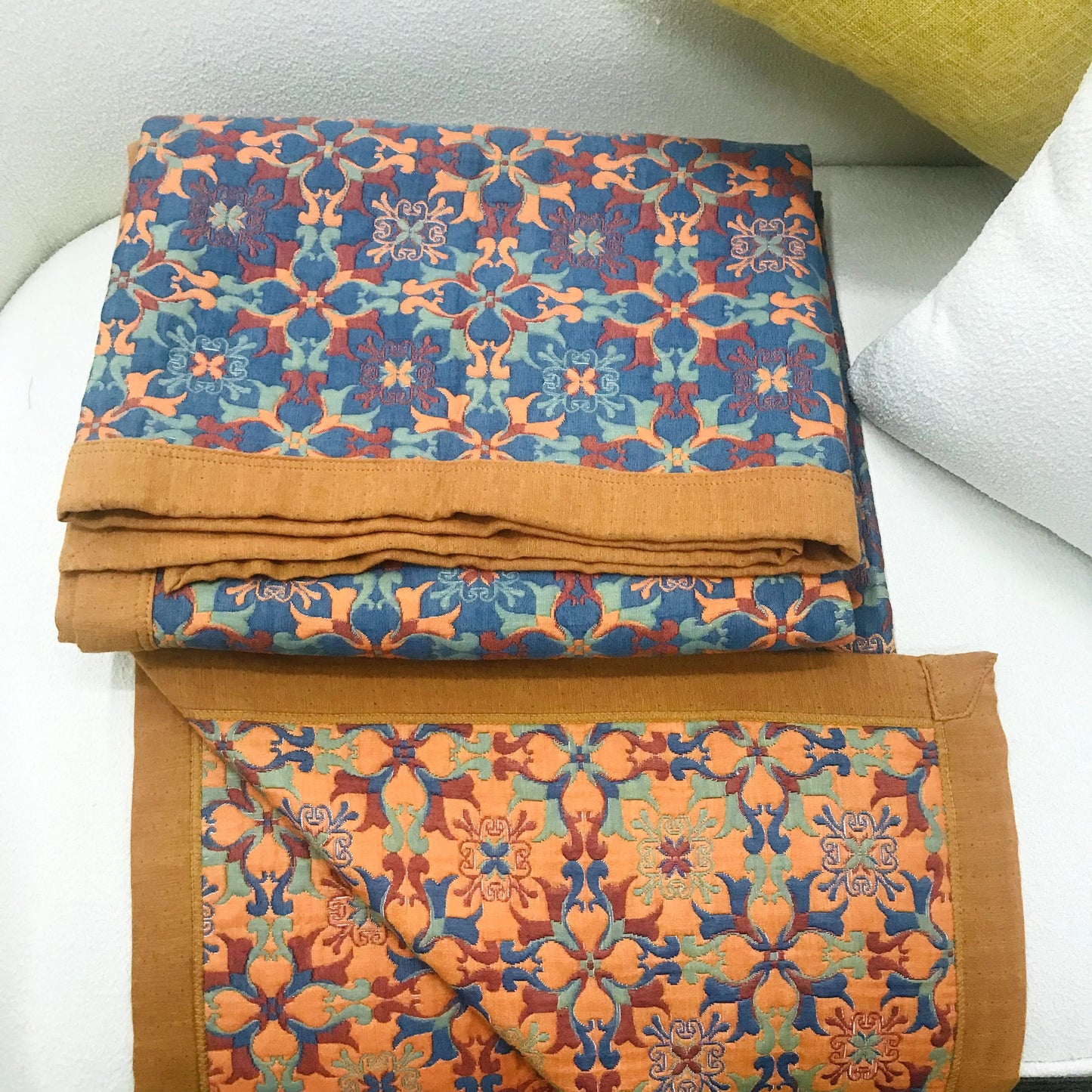 Oranje En Blauw Patroon Zes Lagen Katoenen Quilt Ademend