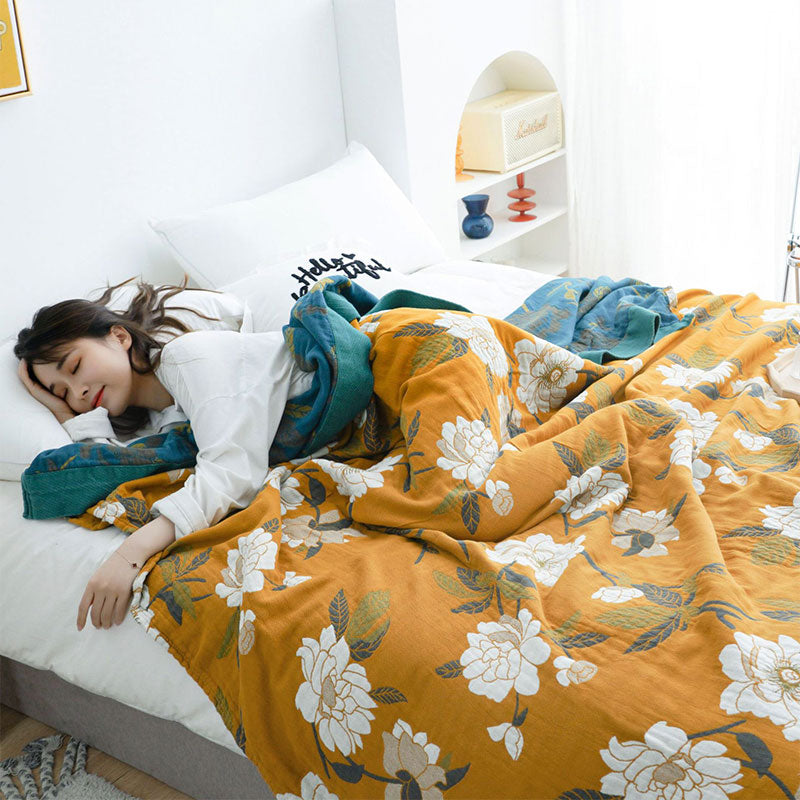 Boho Gele Bloemen Omkeerbare Katoenen Quilt Dekbed Zoals afbeelding