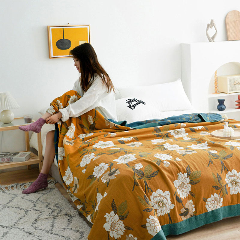 Boho Gele Bloemen Omkeerbare Katoenen Quilt Dekbed