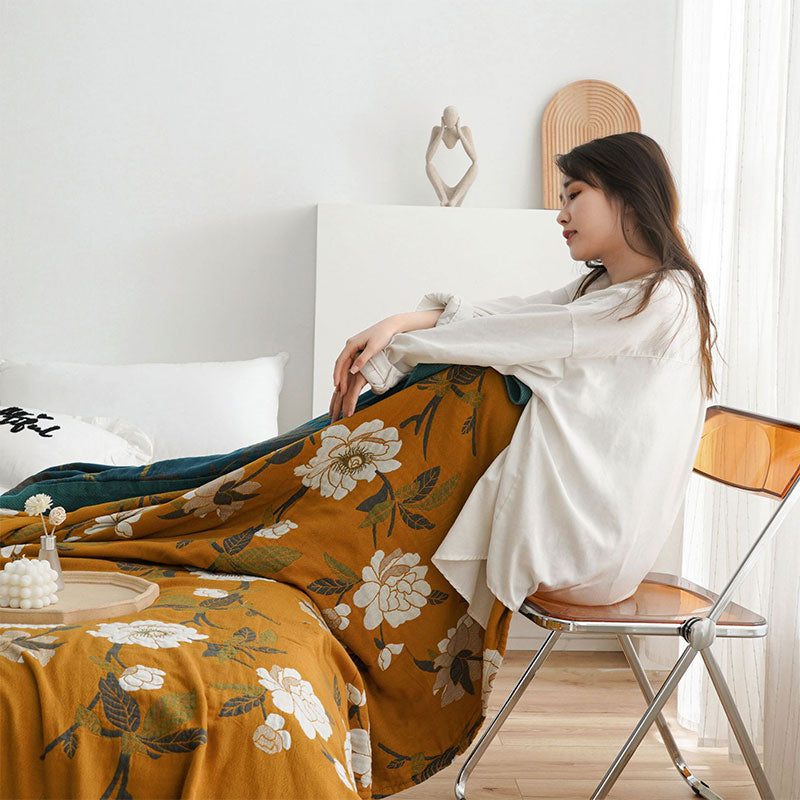 Boho Gele Bloemen Omkeerbare Katoenen Quilt Dekbed