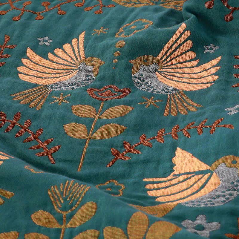 Boho Ademende Omkeerbare Quilt Met Vogel En Bloempatroon