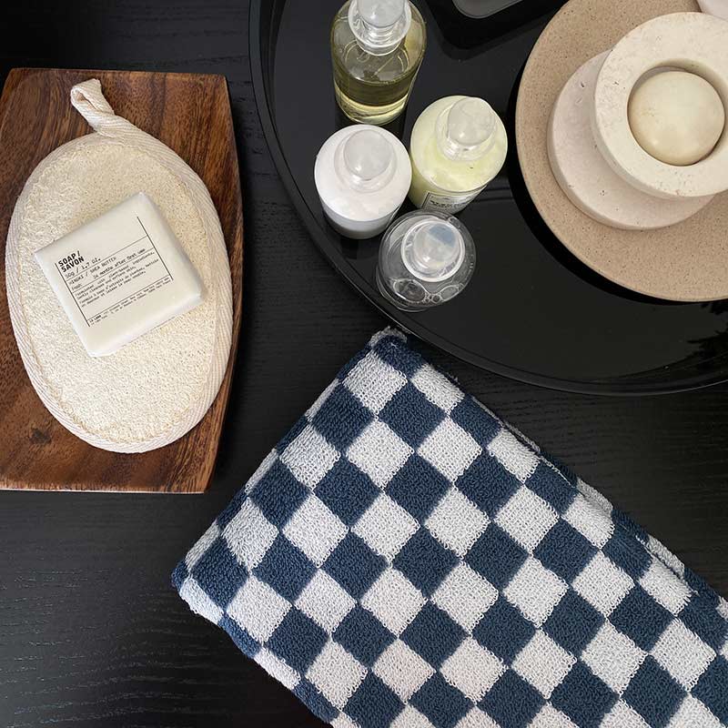 Ruitpatroon Badhanddoekenset Met Kleurblok Ontwerp Luxe