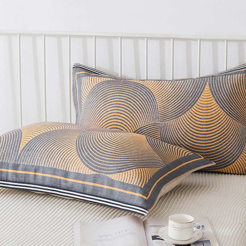 Ademend Cirkel Streep Kussenhoes En Handdoek Set Voor Hygiëne Geel 52 cm x 75 cm