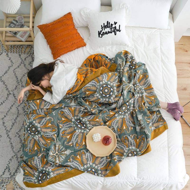 Donker Cyaan Dubbelzijdige Bloemen Katoenen Quilt Decoratie