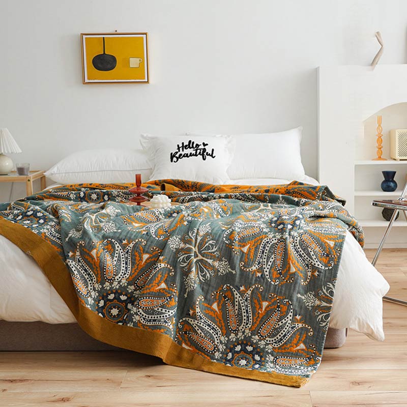 Donker Cyaan Dubbelzijdige Bloemen Katoenen Quilt Decoratie