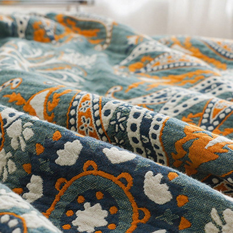 Donker Cyaan Dubbelzijdige Bloemen Katoenen Quilt Decoratie