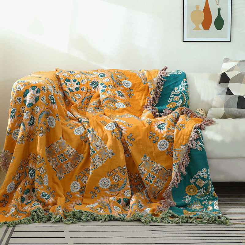 Omkeerbare Quilt Met Bloemenpatroon Lichtgewicht Warm Geel
