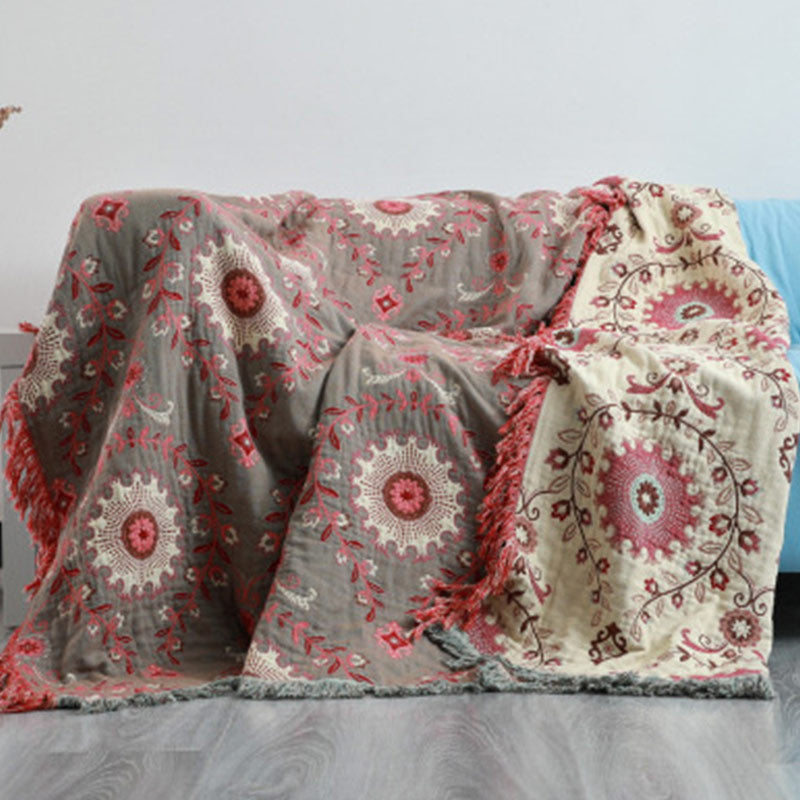 Retro Katoenen Omkeerbare Deken Voor Thuis Comfort Rood