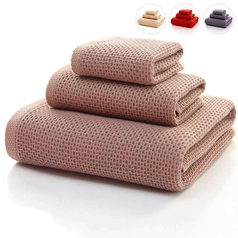 Katoenen Honingraat Handdoekenset Vierkante 3 Pack Bruin 32cm*32cm+32cm*72cm+68cm*140cm