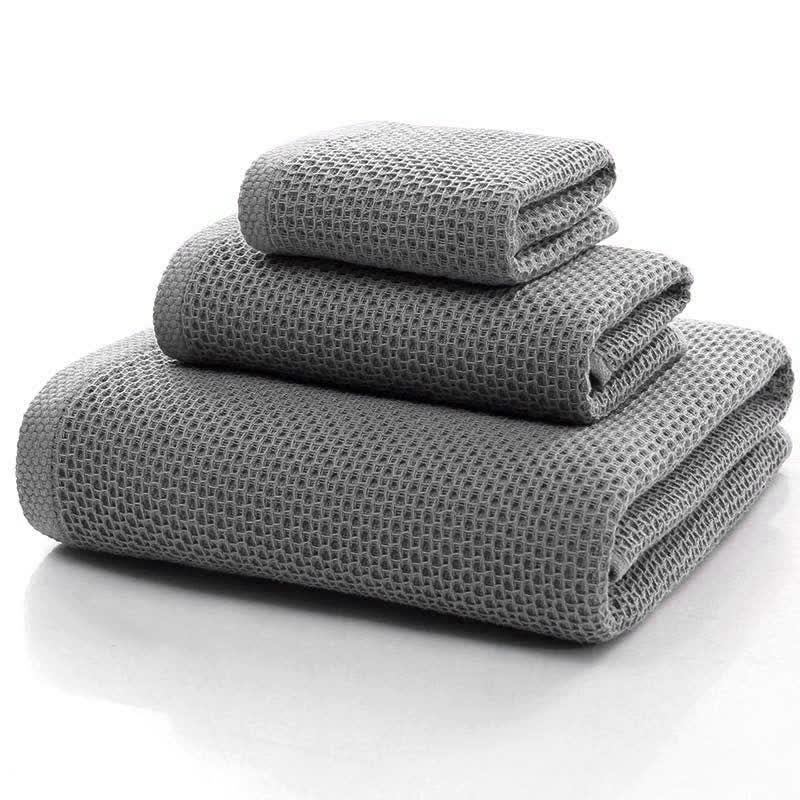 Katoenen Honingraat Handdoekenset Vierkante 3 Pack Grijs 32cm*32cm+32cm*72cm+68cm*140cm