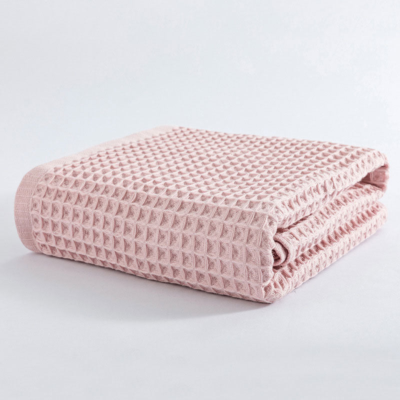 Ademende Katoenen Wafelgeweven Badhanddoek Sneller Droog Roze 70*140cm