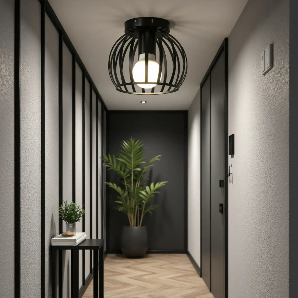 Industriële Plafondlamp Zwart – Open Afwerking voor Stijlvolle Ruimtes