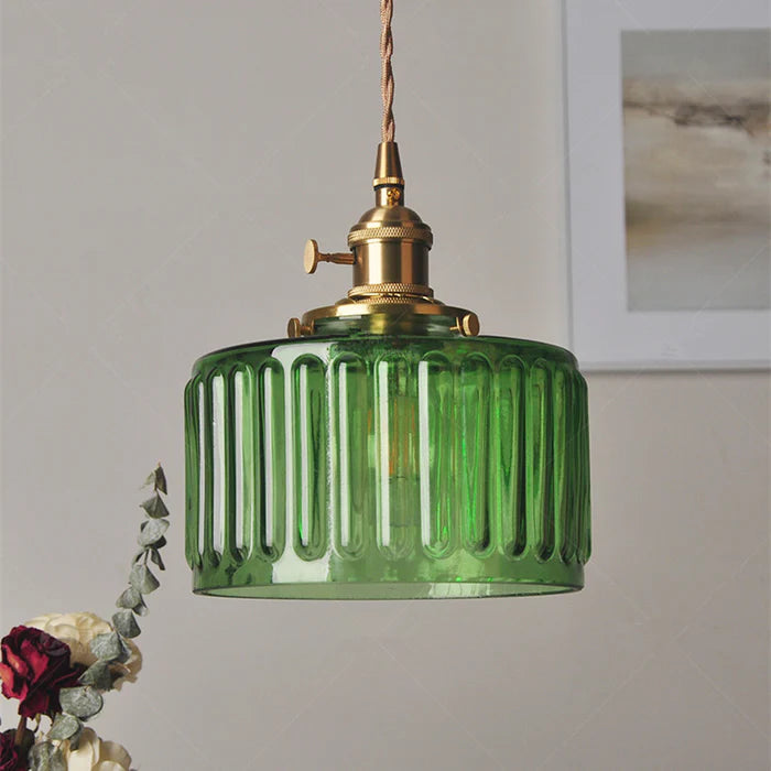 Vintage Cilindervormige Glazen Hanglamp Voor Warme Sfeer Groen A-(streep)D17 Type