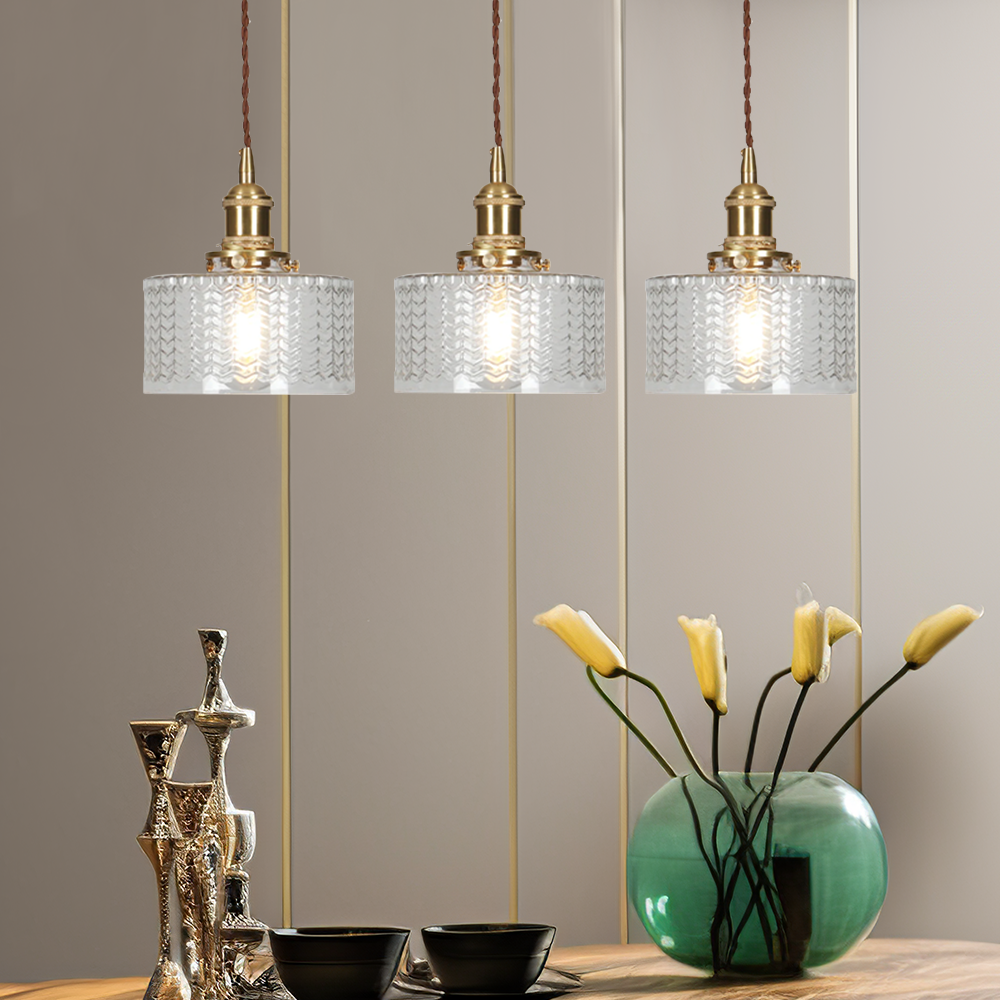 Vintage Cilindervormige Glazen Hanglamp Voor Warme Sfeer Helder B-(golf)D16 * H15 cm 3 koppen - lang 50 cm
