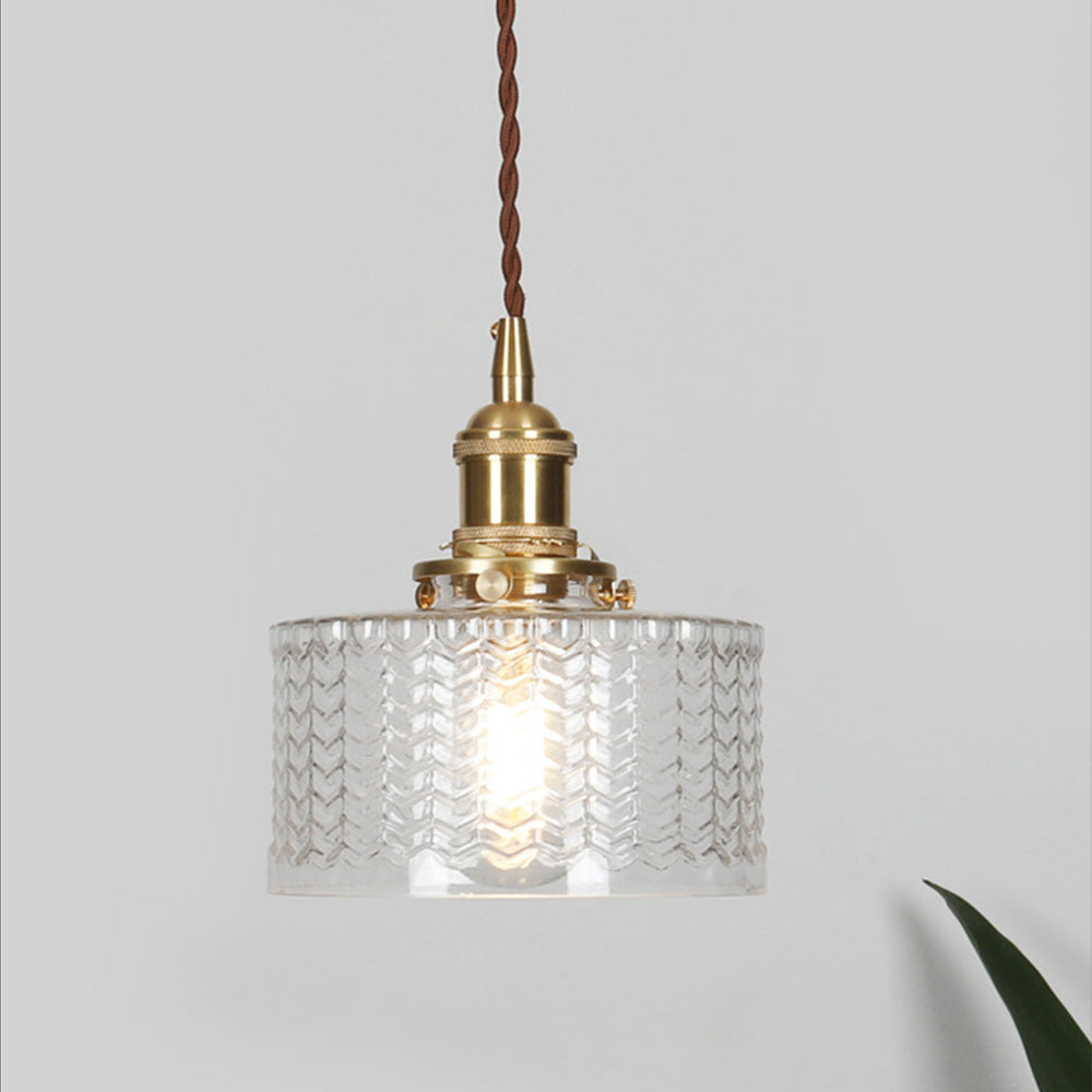 Vintage Cilindervormige Glazen Hanglamp Voor Warme Sfeer Helder B-(golf)D16 * H15 cm Enkele kop