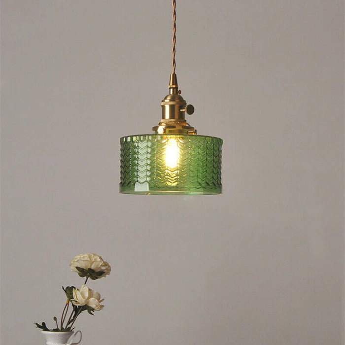 Vintage Cilindervormige Glazen Hanglamp Voor Warme Sfeer Groen B-(golf)D16 * H15 cm Enkele kop
