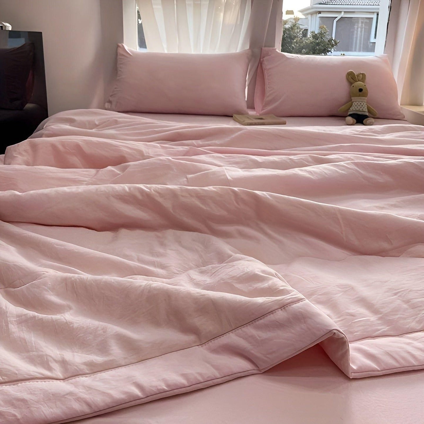Lichtgewicht Zomerplafond Eenpersoons Deken van Polyester – Ademend en Comfortabel voor Warme Nachten Roze