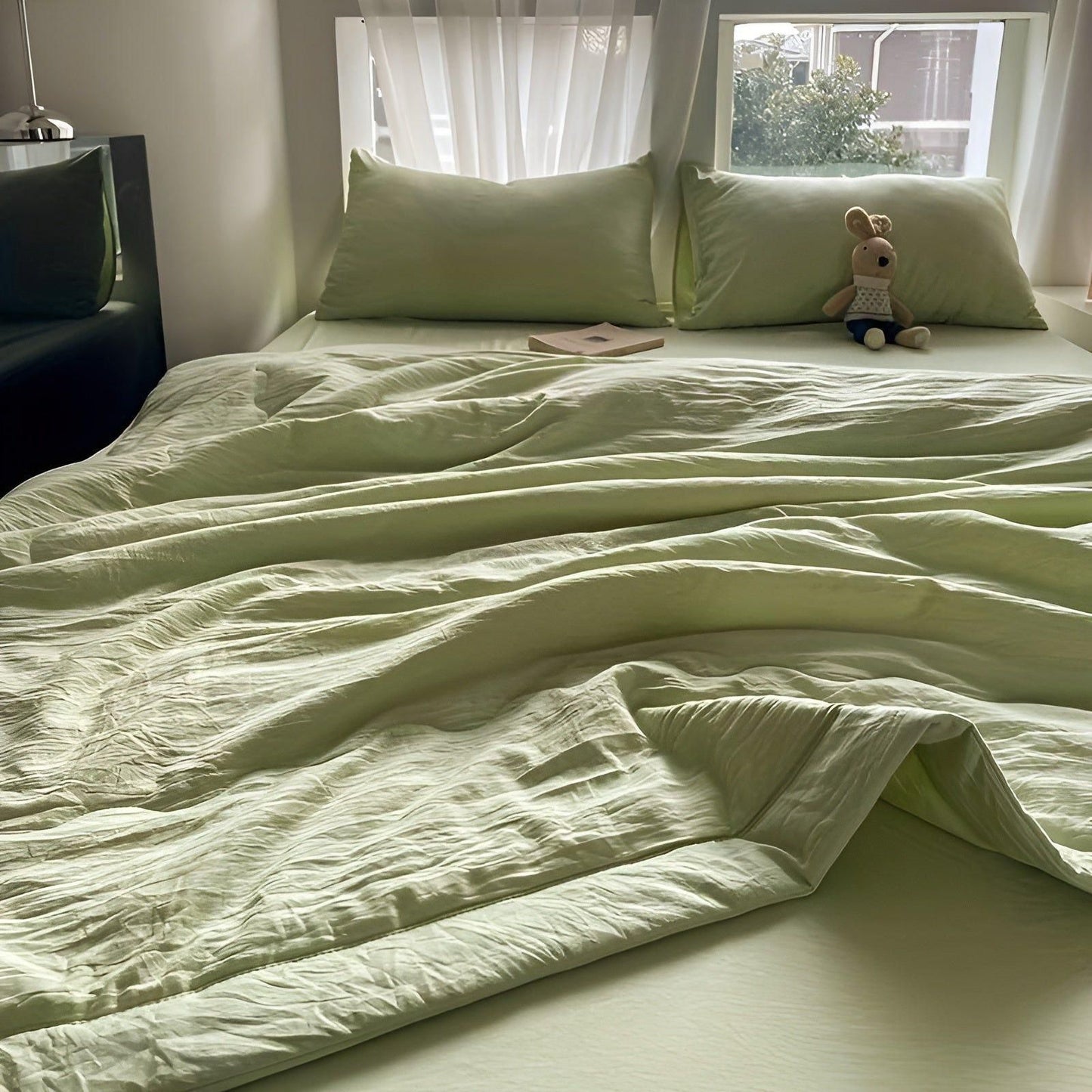 Lichtgewicht Zomerplafond Eenpersoons Deken van Polyester – Ademend en Comfortabel voor Warme Nachten Groen