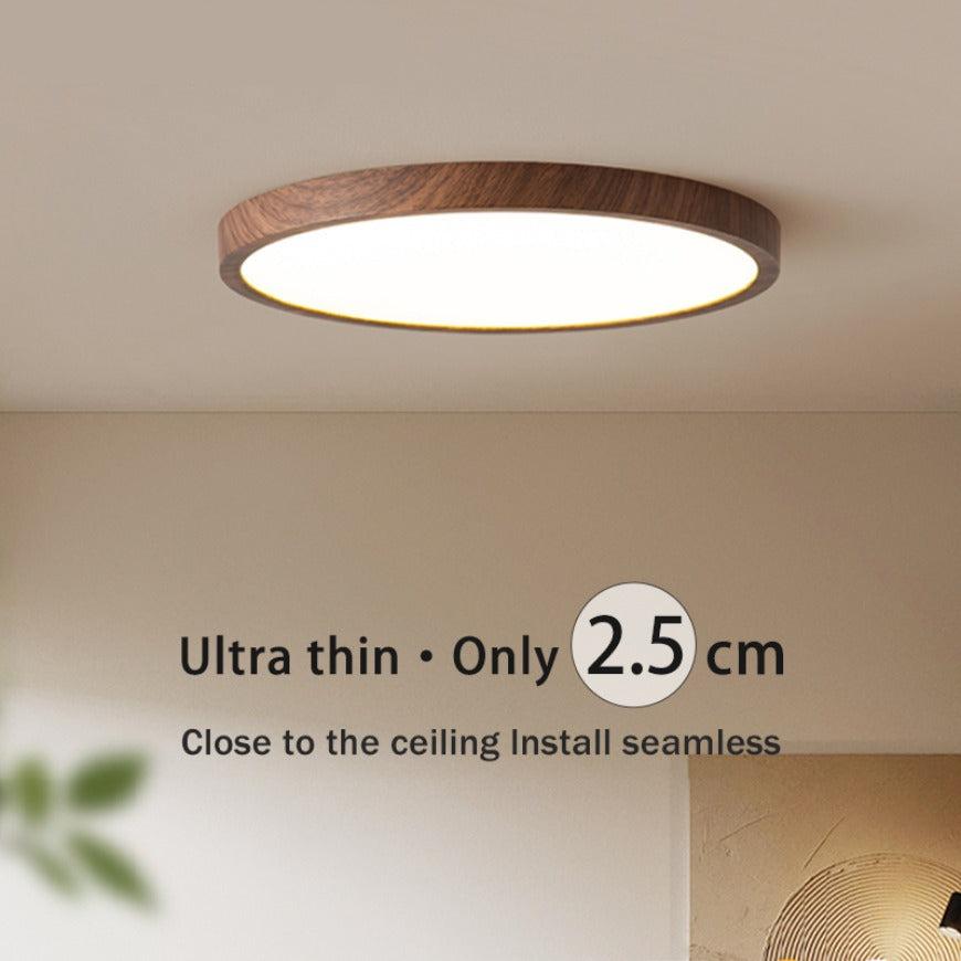 Ultradun Circulair Plafondlicht met Verstelbare LED Verlichting – Warm Walnootkleur, Modern Design voor Woonkamer en Slaapkamer