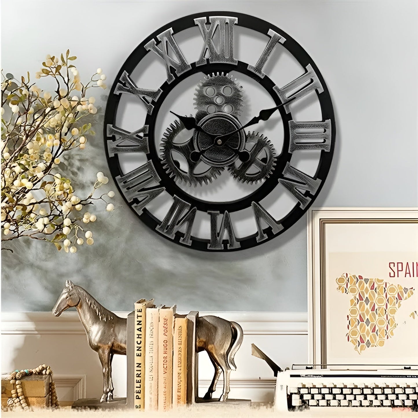 RetroTimeless Klok – Vintage Industriële Houten Wandklok Zilver
