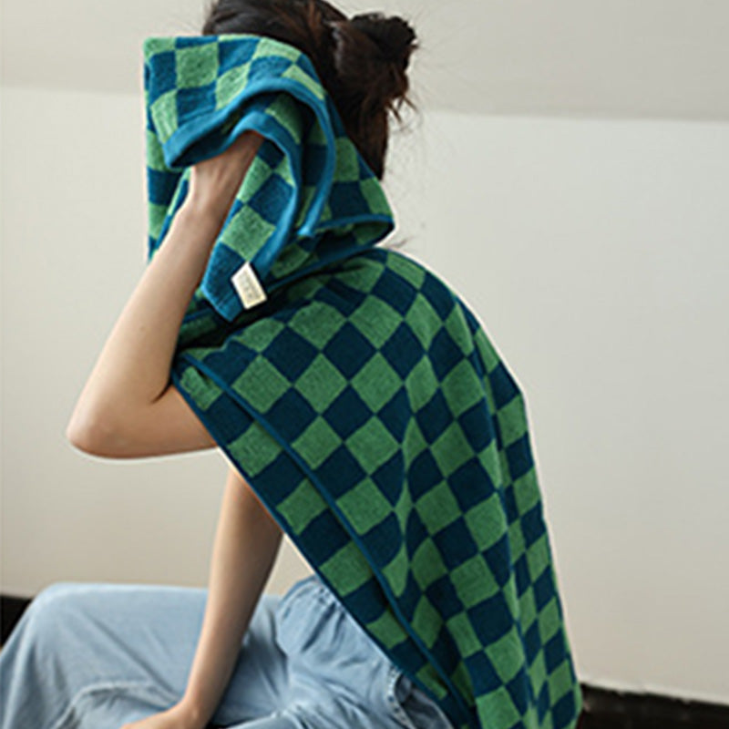 Retro Checkerboard Ademend Katoenen Baby Handdoek Zacht