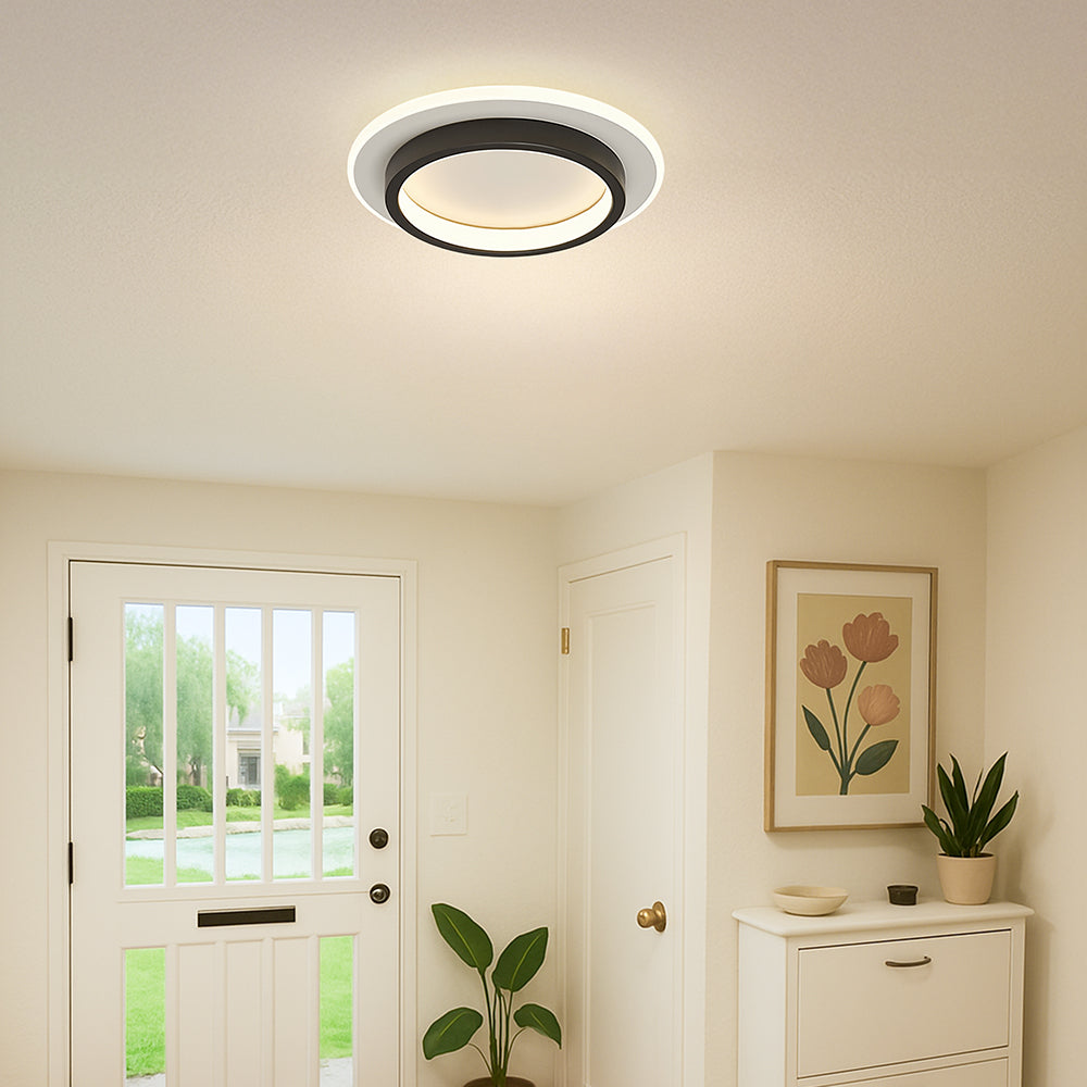 Ronde Metalen Acryl LED Plafondlamp Voor Hal En Gang Zwart Warm licht
