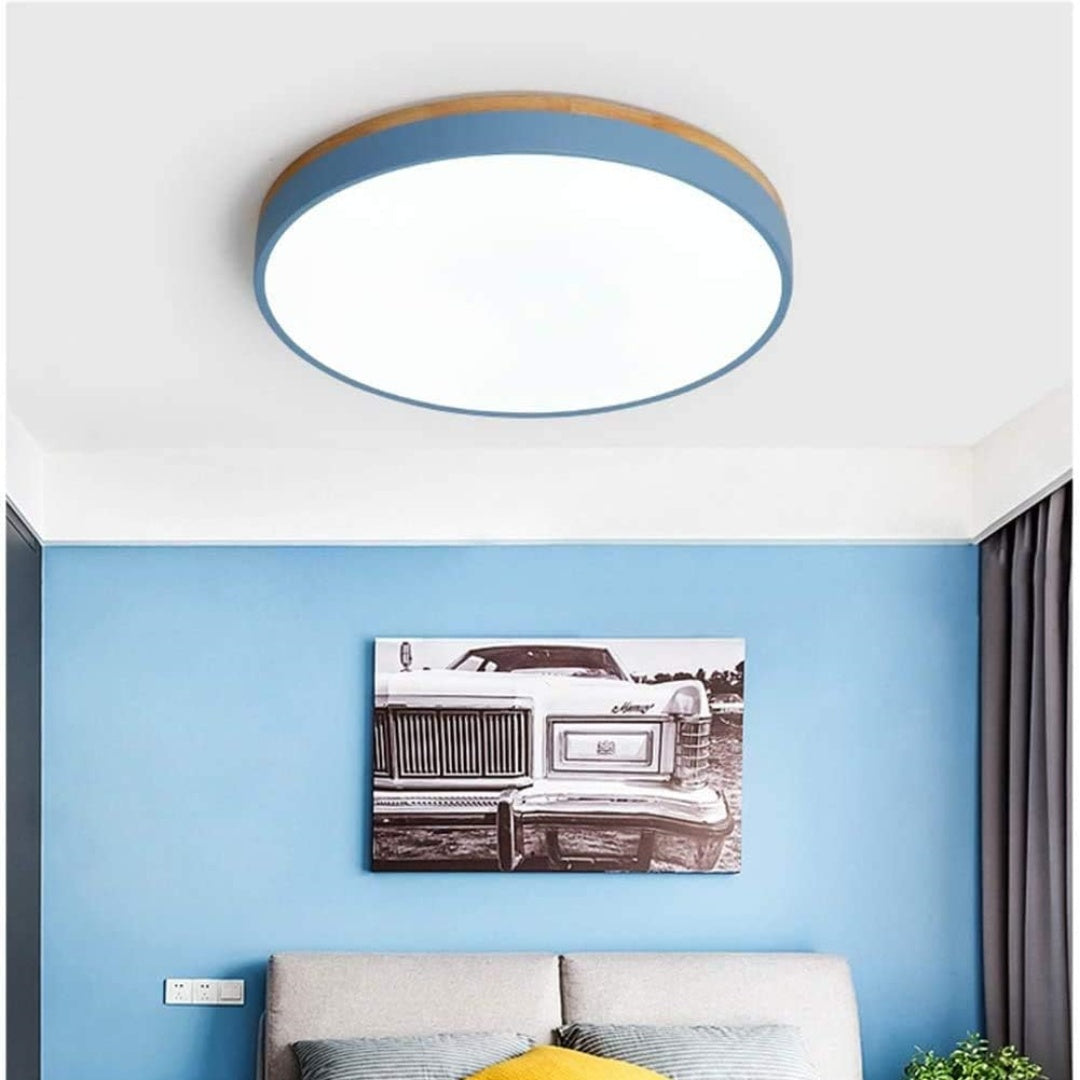 Ronde Houten Plafondlamp Voor Woonkamer Warm Design Blauw