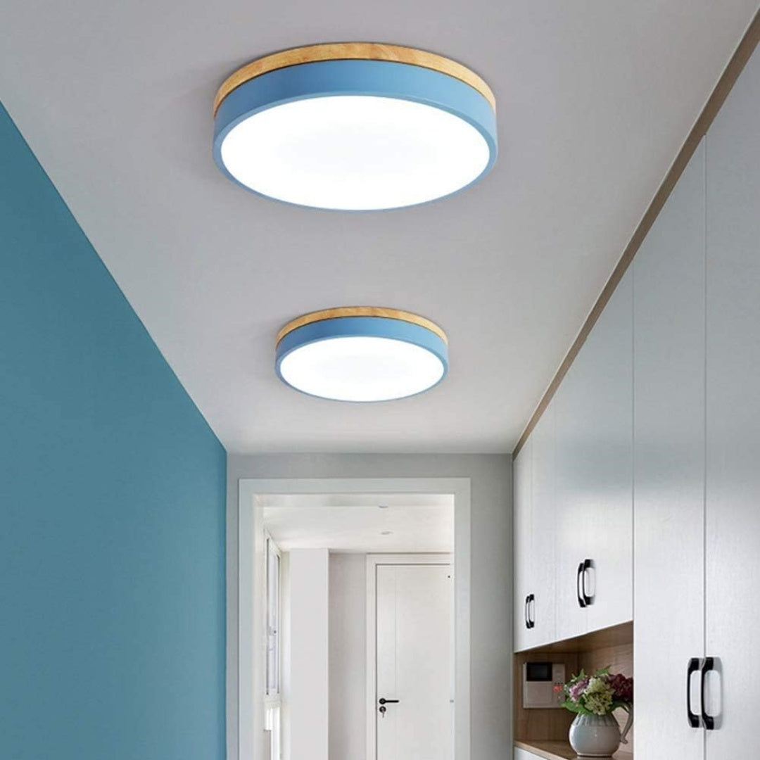Ronde Houten Plafondlamp Voor Woonkamer Warm Design Blauw Wit licht